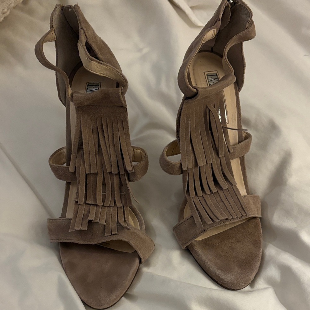 INC International Concepts Brown Fringe Heels